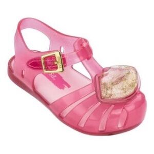 NEW!! Girls Mini Melissa Aranha XIV Pink Sandals with Gold Glitter Lips Size 5T